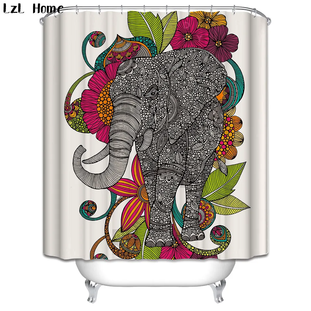 LzL домашний слон 3D занавеска для душа креативная забавная Водонепроницаемая полиэфирная занавеска для душа s украшение для ванной комнаты 12 крючков