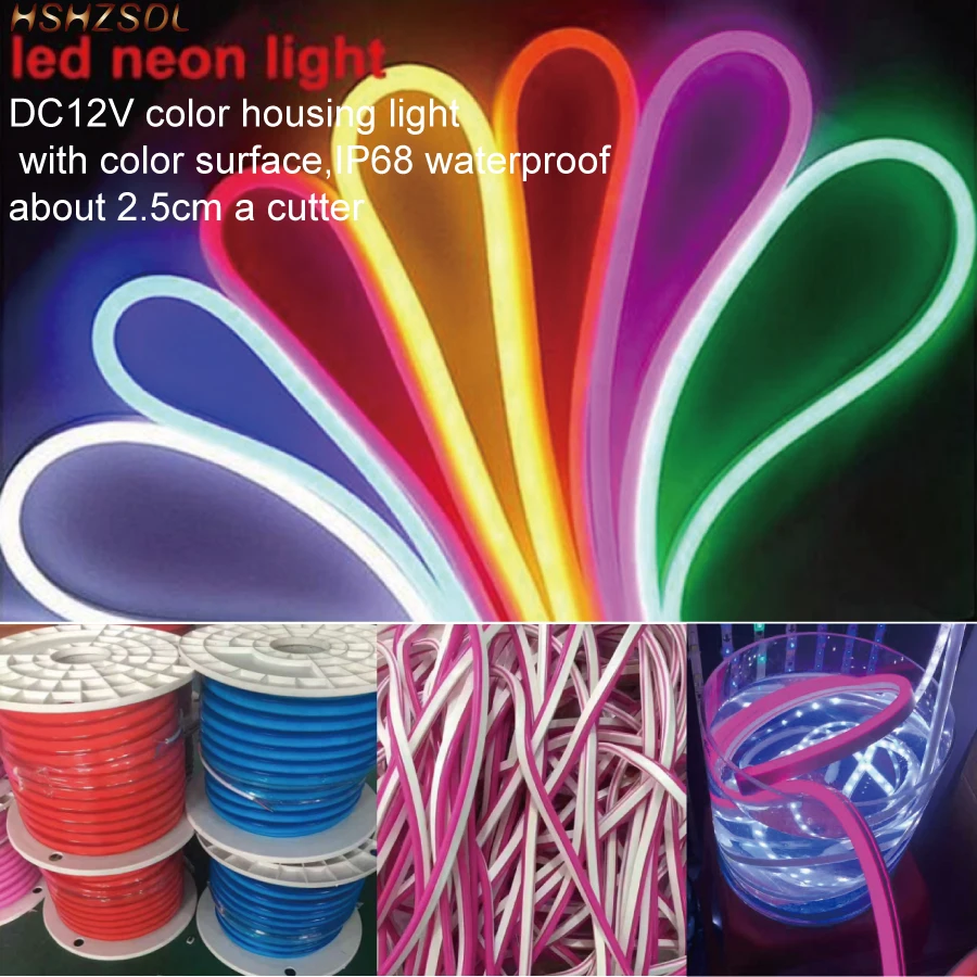 

1-10m Outdoor&Indoor LED Lighting Flex LED Neon Light SMD 2835 120leds/M color housing Light Waterproof IP68 DC12V with adapter