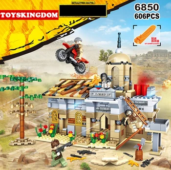 

modern military game pubg Battlefield moce scenes building block Desert Church batisbricks army figures motorcycle bricks toys