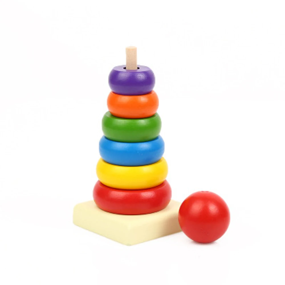 

Baby Boys Girls Rainbow Stack Up Blocks Toy Interesting Wooden Stacking Ring Tower Blocks Learning Educational Toys