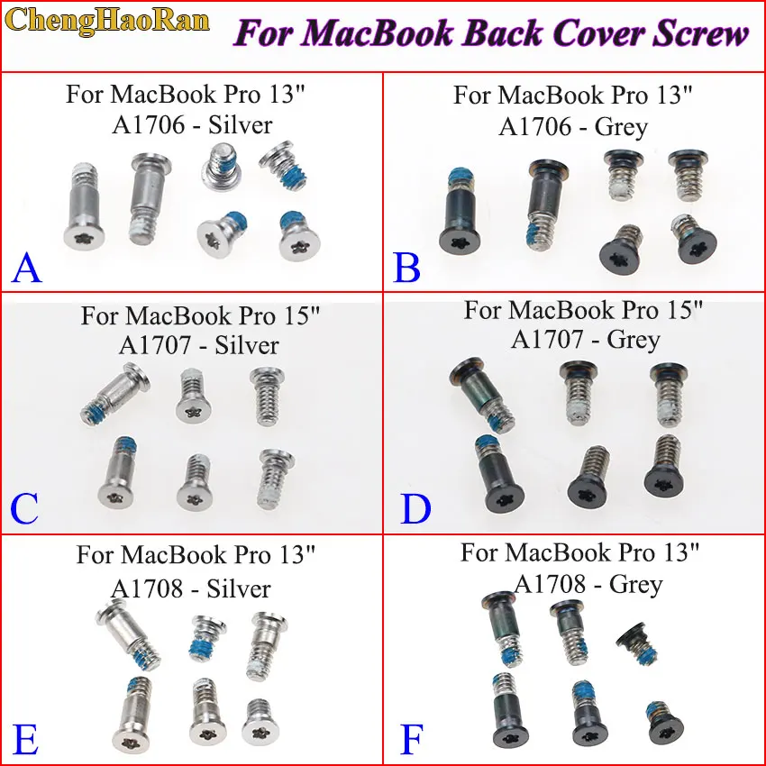 

ChengHaoRan For Apple For MacBook Por A1706 A1707 A1708 13" 15" Back Cover Screw Repair Parts
