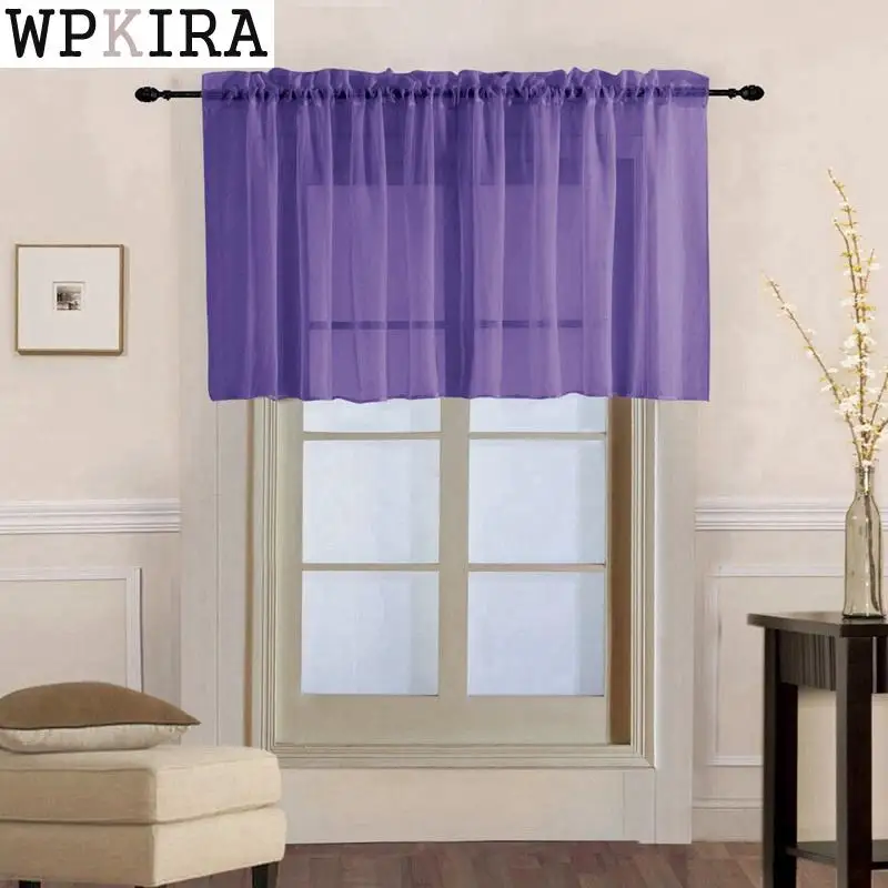

Window Voile Drapes Roman Tulle Kitchen Pure Color Simple Sheer Short Curtains Valance For bay Window Door Decoration 184&30