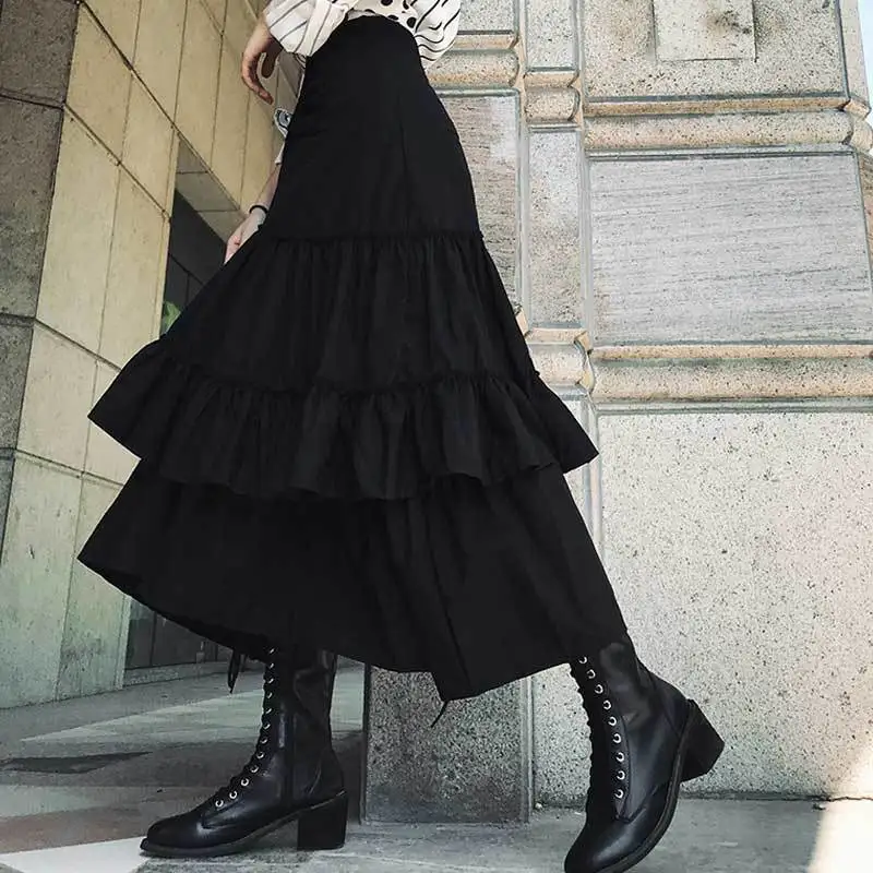 RealShe New Skirts Womens High Elastic Elegant Asymmetrical Cake Ruffles A-Line Skirt Ladies Autumn Casual Skirt Jupe Femme