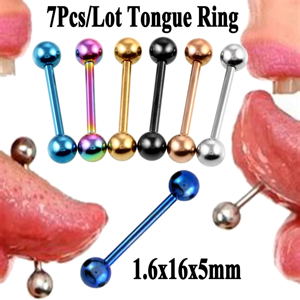 

BOG-7PCS Mixed Color 316l Surgical SteelSexy Barbell Tongue Piercing Balls Nipple Shiled Ring Fashion Jewelry Body Jewerlry 14g