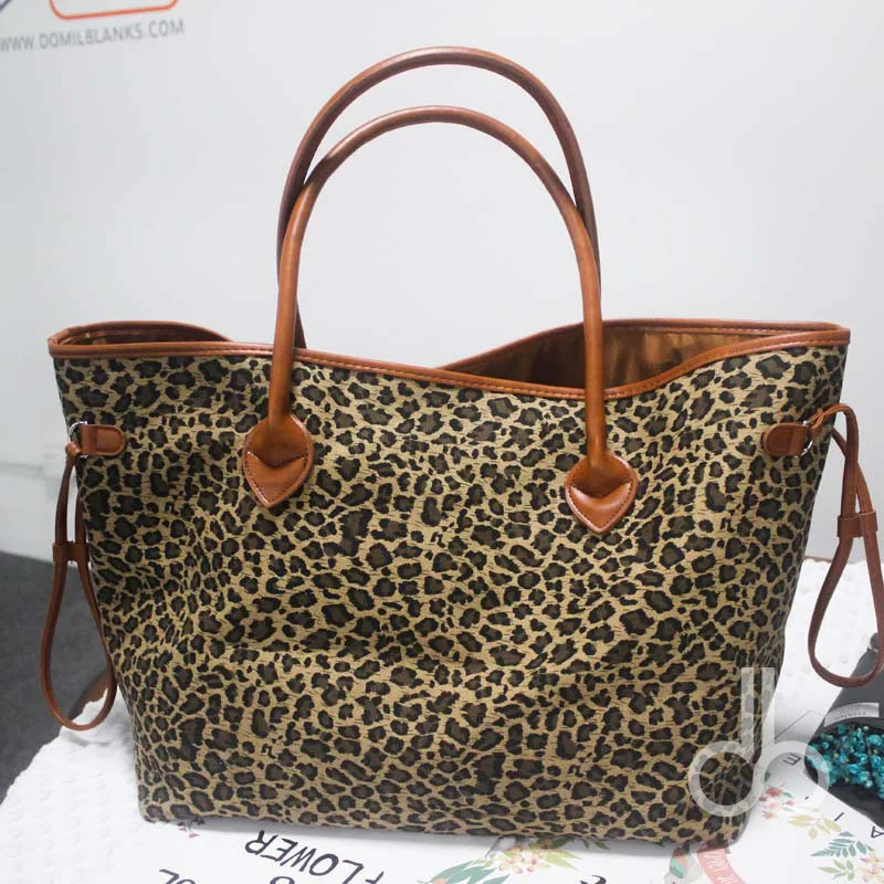 

5PCS Leopard Patterns Cord Trims Canvas Tote Bag , Large Pu Tote Bags with Snap Closure DOM-1090388