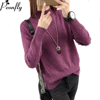 

PEONFLY Winter Pullover Sweater Women Turtleneck Long Sleeve Sweater Female Warm Knitted Cashmere Sweater Jumper Pull Femme