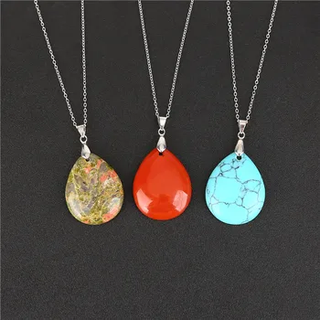 

2018 Natural Stone Water Drop Pendants Pendulum Crystal Fluorite obsidian Chakra Healing Reiki Beads&Free shipping