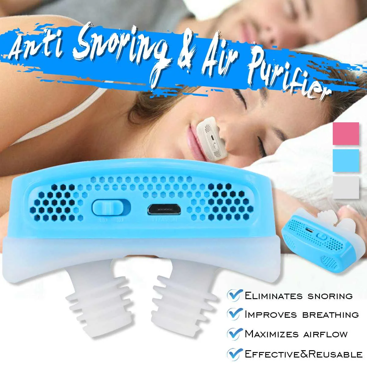 

New Mini CPAP Nose Machine Silicone Anti Snoring Electronic Nose Breathing Apparatus Nasal Dilators Apnea Aid Device
