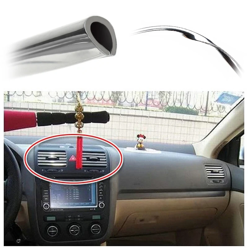 

4M U Style Car Chrome Decors Interior Air Conditioner Outlet Vent Grille Decoration Strip Auto Door Slot Decors Car Styling