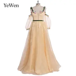 Желтое Сексуальное вечернее платье с глубоким v-образным вырезом, с цветами, 2019, с длинными рукавами, торжественное платье принцессы, Платья