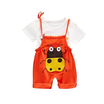 

2019 Summer Children Kids Boys Girls Cute Clothing Set Cartoon Printed Short-sleeved Round Collar Casual T-shirt+Bib Pants