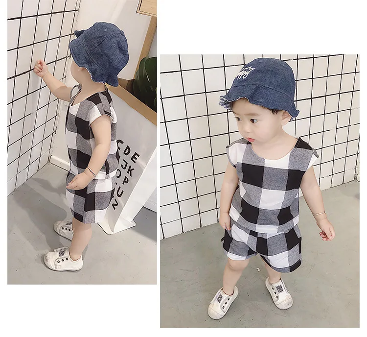 Fashion Baby Boys Clothes Set 2019 Summer Children Clothing 2Pcs Cotton Plaid Vest Tops Shorts Kids Outfits Sports Suit For Boys (8)