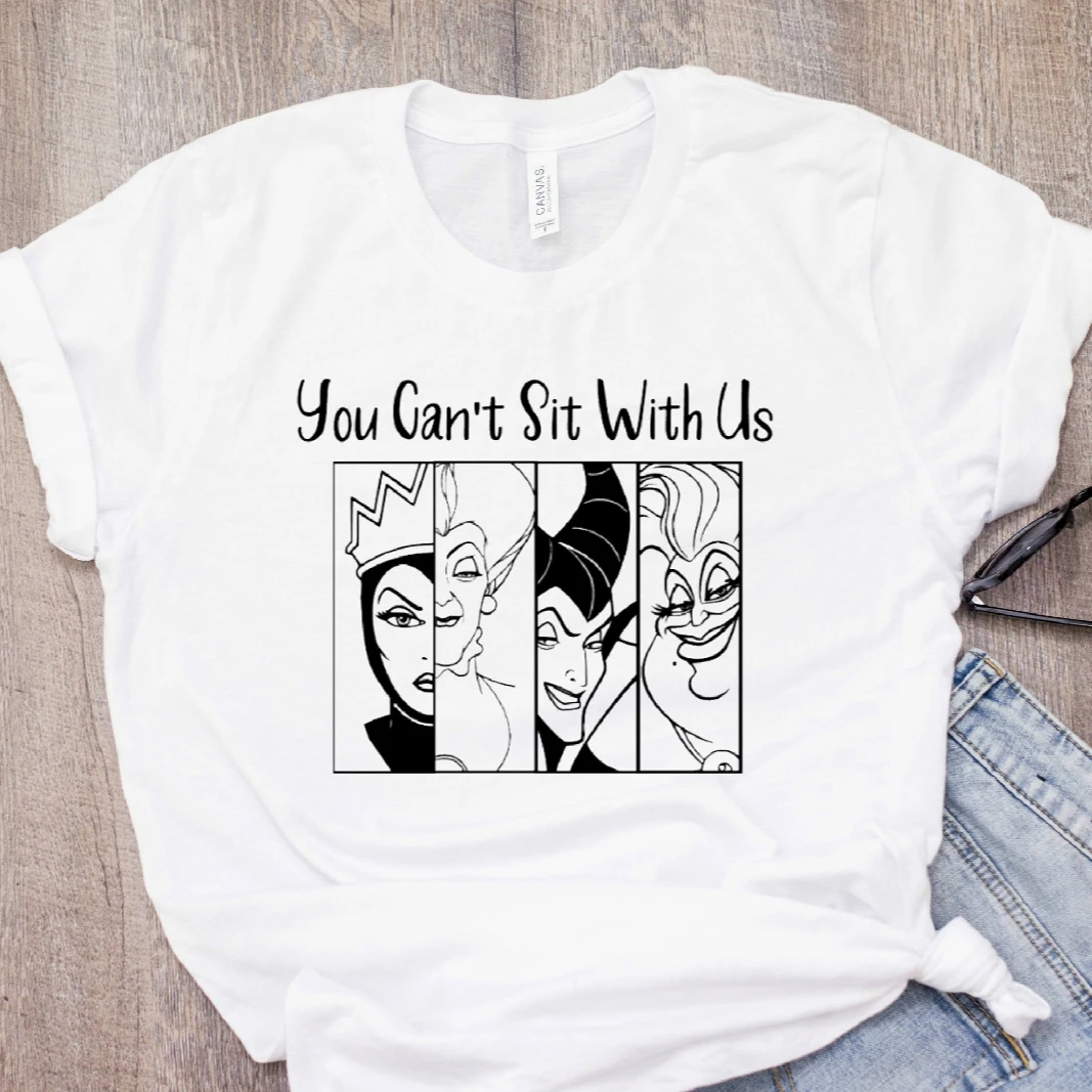 

2019 Funny You Can't Sit with Us T-shirt Villain Shirt Maleficent Evil Queen Graphic Tee Shirt Women Cool Tops Harajuku Shirt
