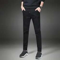 Подлинные мужские в стиле хип-хоп джинсы дикий мужские тонкие джинсы тенденция стрейч черный Штаны осенние и зимние повседневные штаны