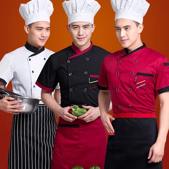 

New arrival Food Service Men Cloth Hot Chef Jackets Uniform Short-sleeved Hotel Restaurant Chef Clothing Kitchen Clothes