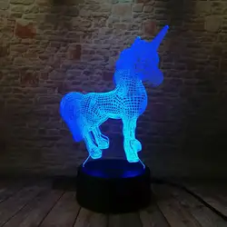 3D Иллюзия светодиодный ночной люминесцентный красочные Touch вспышки света настольная лампа, единорог для вечеринки рисунок модели, игрушки