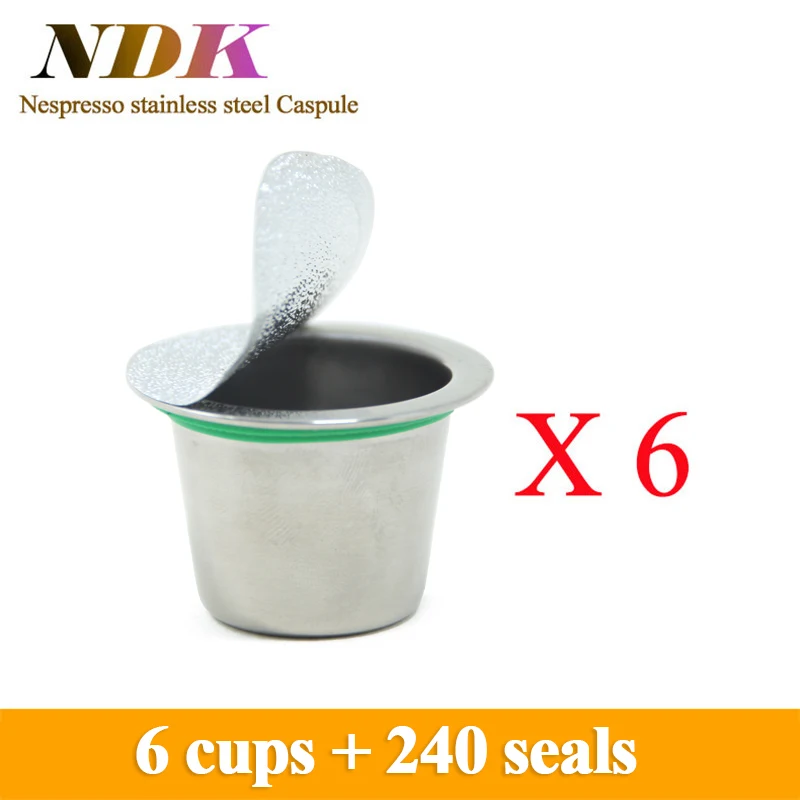6 cups/pack Refillable Nespresso Coffee Capsule Stainless Steel Reusable Nespresso Coffee Capusle nespresso compatible capsules