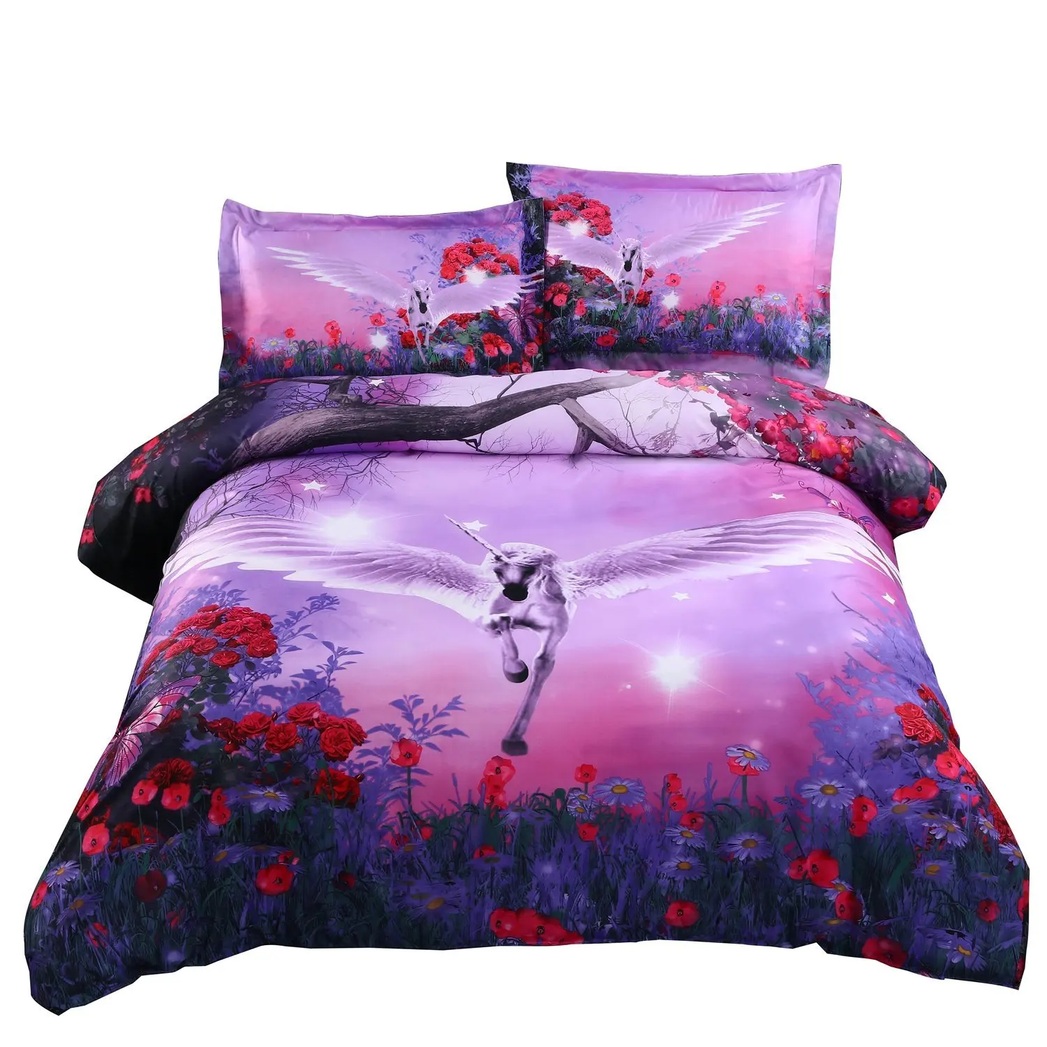 

Beddinginn Flying Horse with Wings Unicorn 400-thread-count Polyster 4 Pieces 3d Bedding Sets, Purple