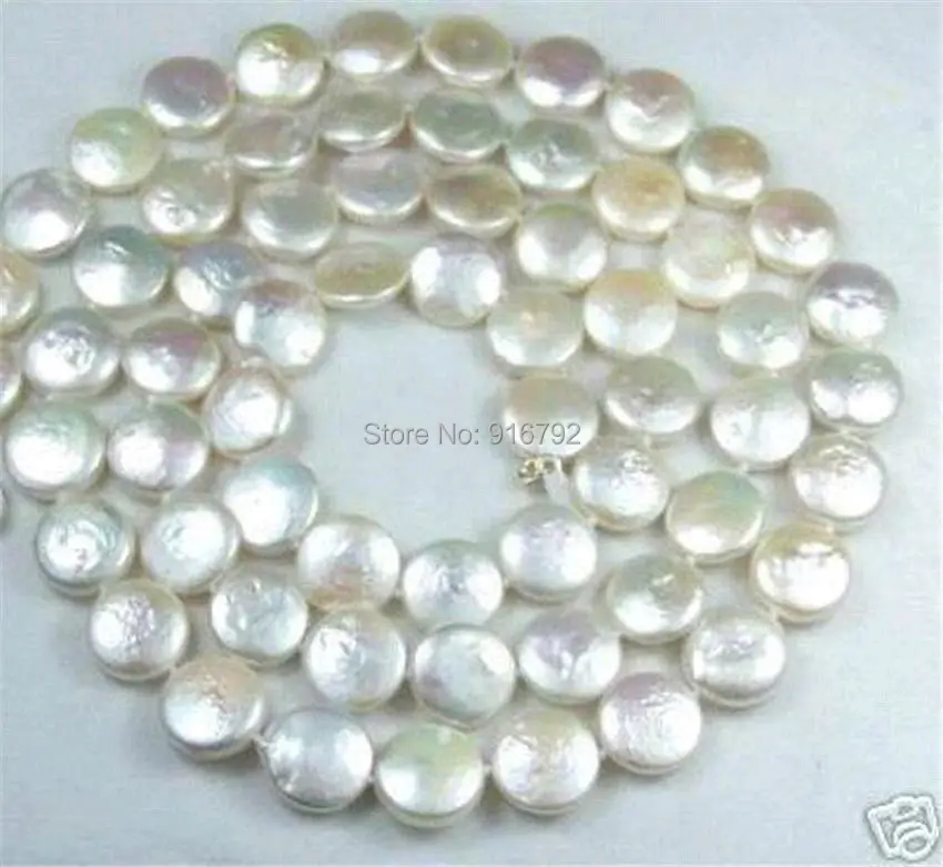 

YH@CS >>> 11-12MM White Coin Real Natural Pearl Jewelry Gorgeous Necklace 30