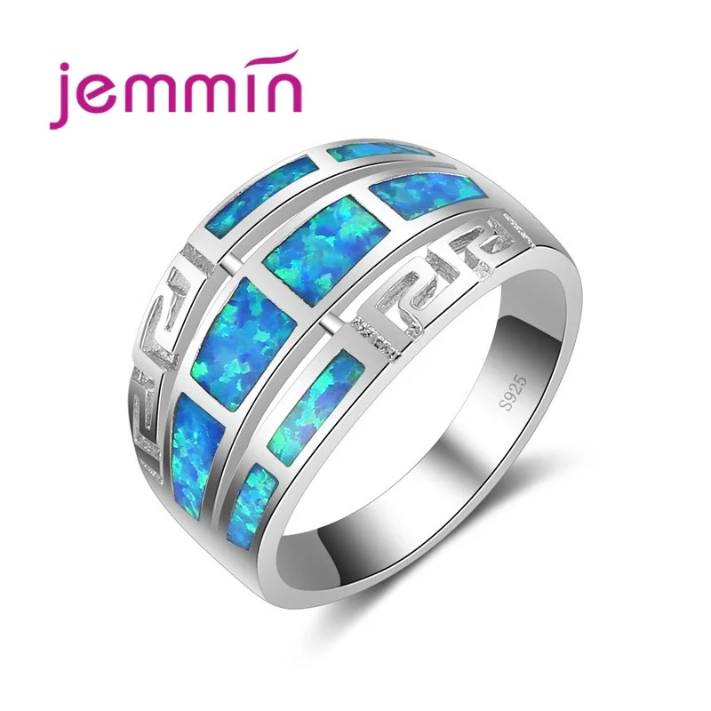 

Jemmin New Finding Geometic Hollow Sparking Wide Ring 925 Sterling Silver With Unique Opal Crystal Stone Party Gift For Women