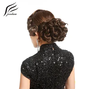 Шиньон jeedou, накладные волосы, натуральный черный светильник, коричневый цвет, синтетические волосы, пучок, кудрявые, эластичная веревка, шиньон, шиньон - изображение