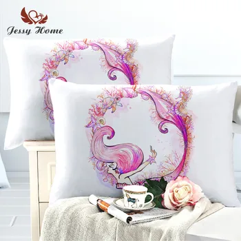 

2 Piece Animal Pillowcase Cartoon Pillow Cover Pink Microfiber Fabric Soft Mermaid Pillow Case 50cmx75cm 50cmx90cm m2935
