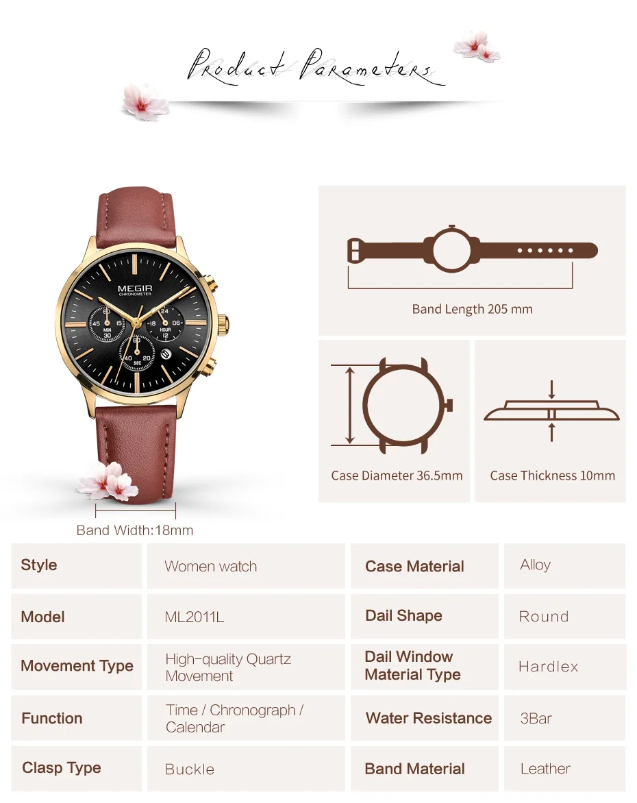 MEGIR Роскошные женские кварцевые часы Топ бренд дамы хронограф ультра тонкие часы леди водонепроницаемый браслет наручные часы для женщин