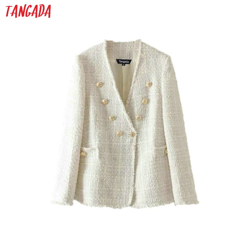 Tangada женский однотонный твидовый Блейзер, винтажный Японский стиль, Женский блейзер с длинным рукавом, куртка, пальто, повседневные брендовые Топы BE527