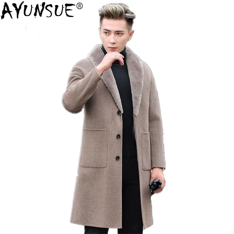 

AYUNSUE 100% Wool Coat Autumn Winter Jacket Men Lamb Fur Collar Double-faced Woolen Coats Duck Down Liner Windbreaker MY1291