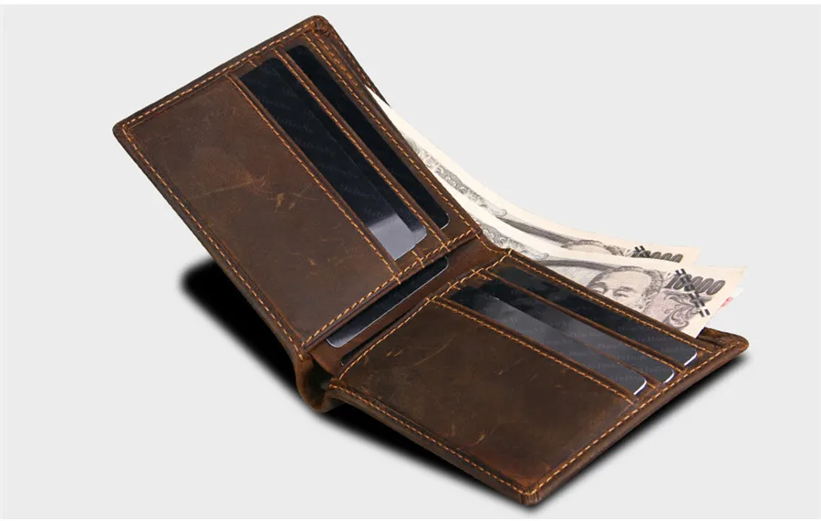 Маленький ультратонкий мужской кошелек из натуральной кожи с защитой RFID, Воловья кожа, Crazy Horsehide, держатель для карт, короткий дизайн, кошелек