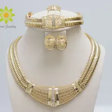 Золотой Цвет Дубай, Африканский стиль белое кристаллическое ожерелье браслет серьги кольцо свадебный/невесты ювелирный набор