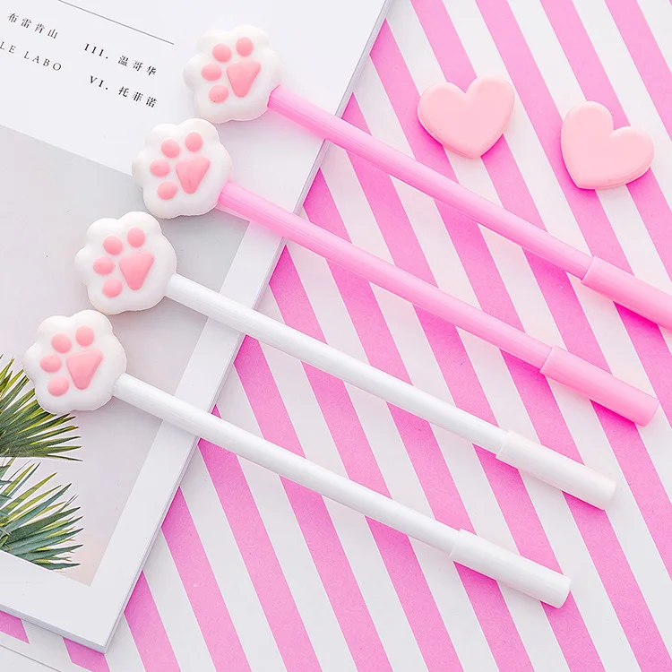 

24 PCS Pink Girl Softhearted of Dry Cat's Paw of Neutral Pen Creative Lovely Students Kawaii School Supplies Pens for Writing