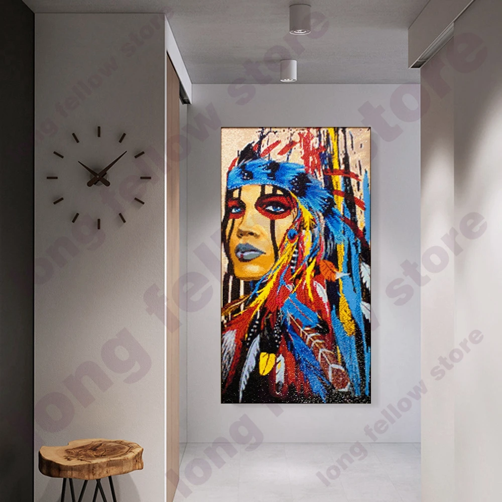 

DIY Diamond Painting American Indian Girl Portrait Wall Art Mosaic Diamond Painting for Living Room Wall Decor Diamond Mosaic