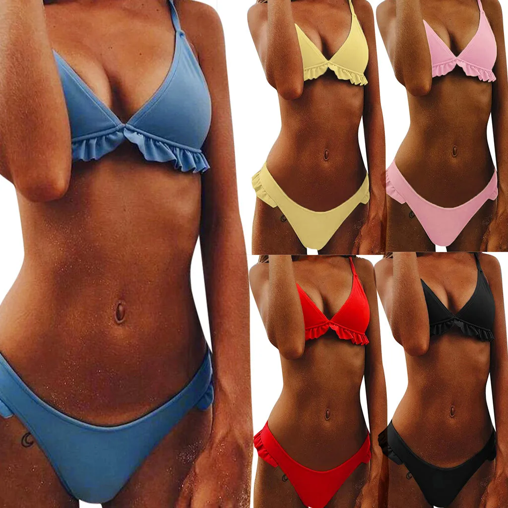 

Swimwear Women 2019 Padded Push-up Bra Bikini Set Ruffles Swimsuit Low Waist Bathing Suit Swim Maillot De Bain Femme a514