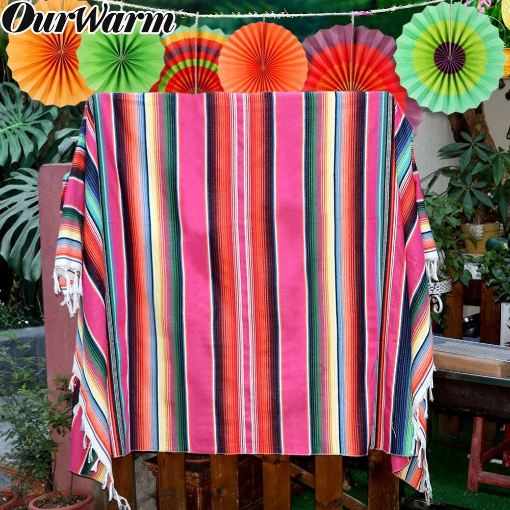 OurWarm Mexican Rectangular Tablecloth Paper Fan Backdrop Fiesta Party