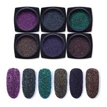 6/1 коробок голографическая пудра для ногтей блестящая Лазерная хромированная пигментная пыль украшения для ногтей дизайн маникюра