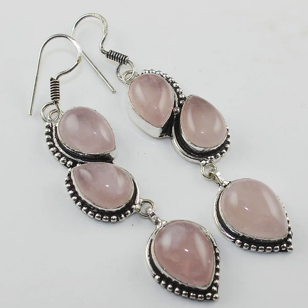 

Rose Quarts Earrings Silver Overlay over Copper , 75 mm, E1099