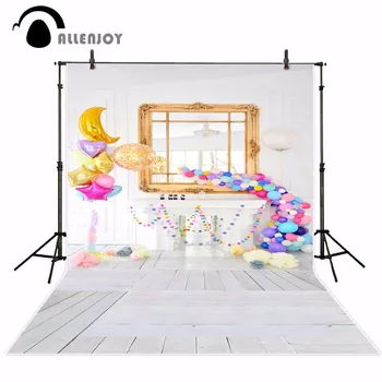 

Allenjoy photography backdrops Moon stars balloons Birthday decoration White wooden floor chandelier backgrounds funds