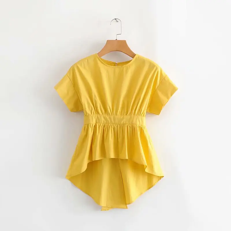 

2019 new women fashion solid color irregular hem casual slim blouse shirt women backless bowknot blusas chic chemise tops LS3786