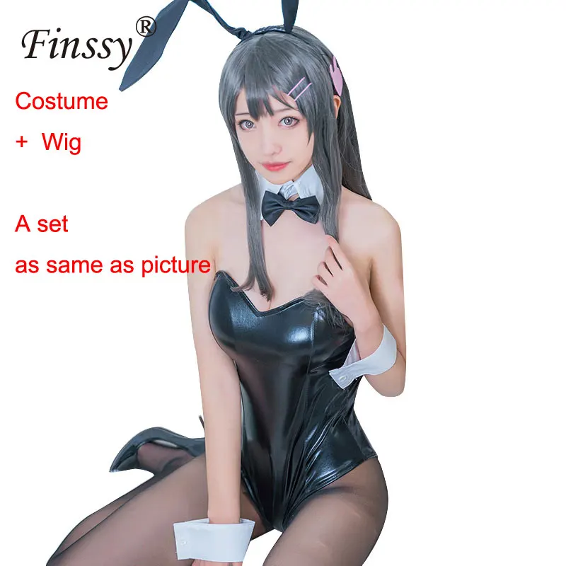 Аниме Seishun Buta Yarou wa Bunny Girl Senpai no Yume wo Minai косплей костюм для девочек Sakurajima Mai Cos сексуальный женский комбинезон - Цвет: A set with Wig