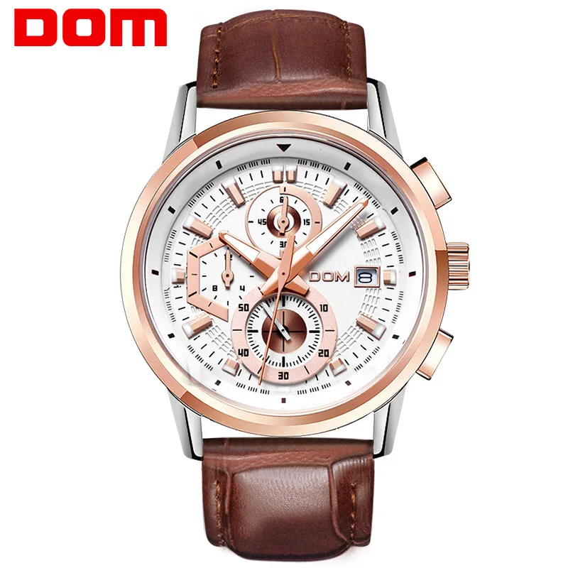 

DOM Mens Watches Top Brand Luxury Waterproof Wrist Watches Ultra Thin Leather Simple Casual Quartz Watch For Men Business M-6033
