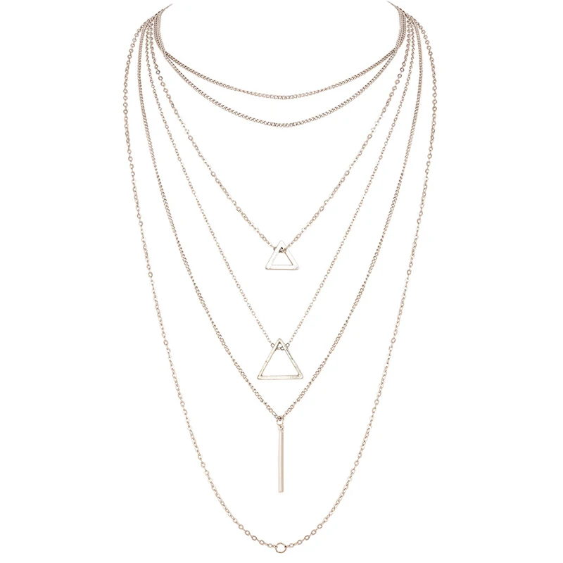 

2019 Trendy Vintage Multi-Layer Choker Round Pendant Necklace for Women Girl Boho Handmade Geometric Triangle Necklace Jewelry