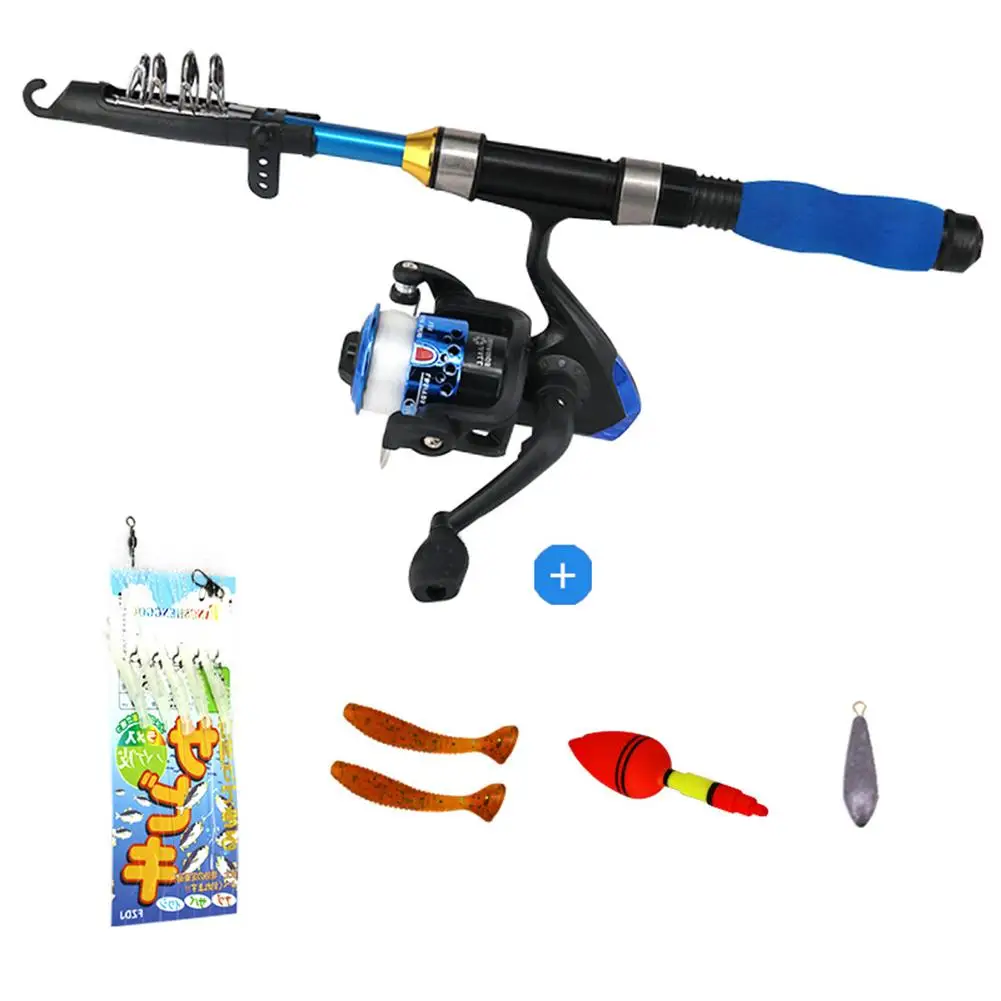 Детский комплект удочек, портативная телескопическая удочка с катушкой, рыболовная удочка для детей, рыболовная приманка, поплавок, набор - Цвет: Синий