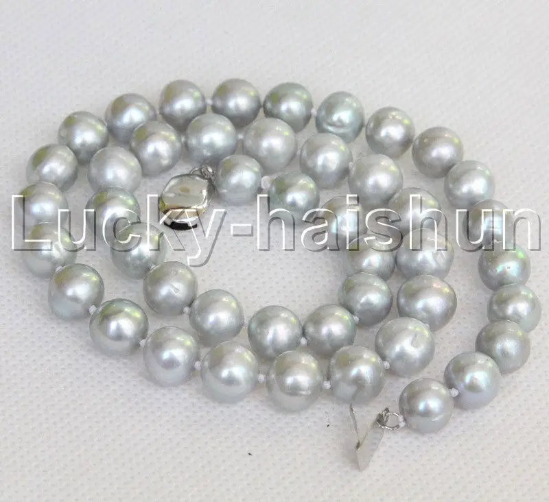 

natural 17" 10mm round gray freshwater pearl necklace j11966