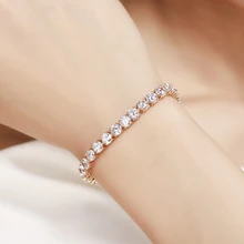 Новое желтое золото Цвет ссылка Круглой Огранки AAA CZ Камни Теннис Браслеты для Для женщин Обувь для девочек Ювелирные Браслеты Mujer аксессуары