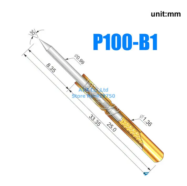 100 Pieces P100-B1 Dia 1.36mm Length 33.35mm Spring Test Probe Pogo Pin 