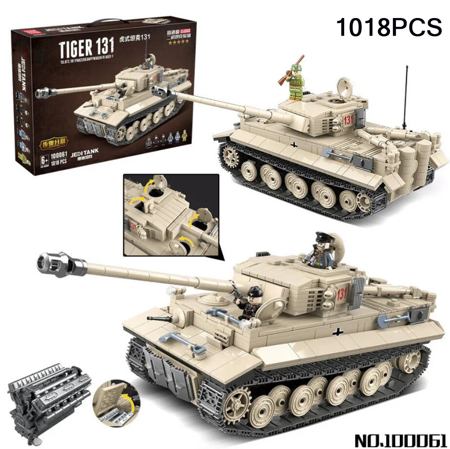

WW2 Germany dedi Sd.Kfz.181 Panzerkampfwagen VI Ausf.F Tiger 131 tank batisbricks figure block world war army minifigs model toy