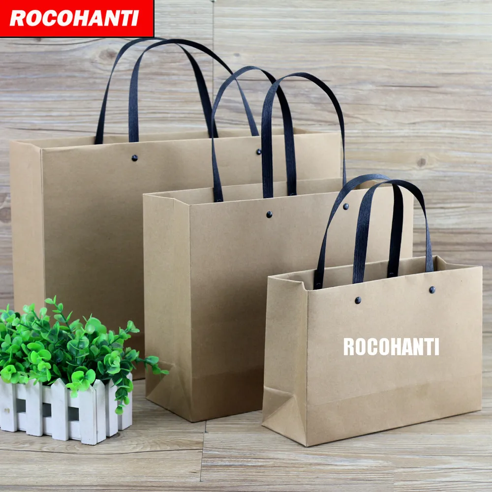 

100x Thick Rivet String Handle Paper Shopping Bag Use 250G Kraft Paperboard Customized LOGO Printing