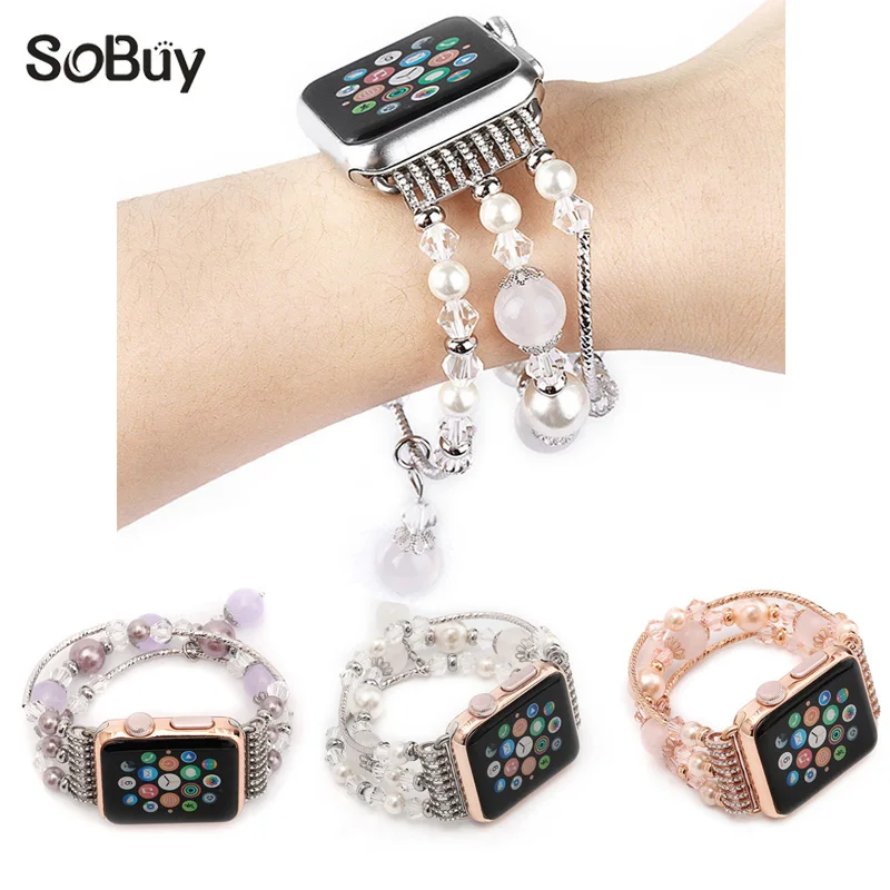 

So buy for apple watch series 3/2/1 metal strap Female jewelry bracelet iwatch watchbands woman Agate gem wrist band 38mm/42mm