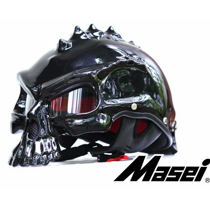 Masei, 15 цветов, 489, двойное использование, Череп, мотоциклетный шлем, Capacete Casco, новинка, Ретро стиль, мотоциклетный шлем, половина лица, шлем - Цвет: Bright Black